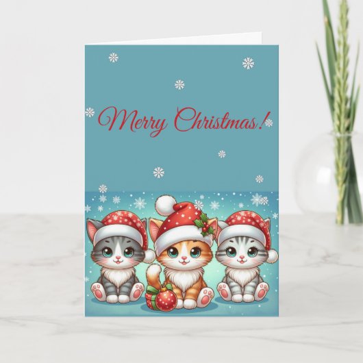 Adorable Kawaii Kitties in Santa Hats Winter Chris Karte (Vorderseite)