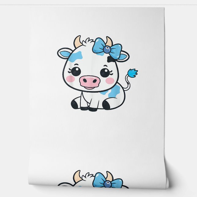 Adorable Kawaii Kuh mit Cherry- und Bow-Design Tapete (Abrollen)