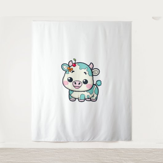 Adorable Kawaii-Kuh mit Kirsche und Bow-Design _2 Wandteppich (Vorderseite)
