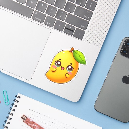 Adorable Kawaii Mango Aufkleber (Laptop mit iPhone)