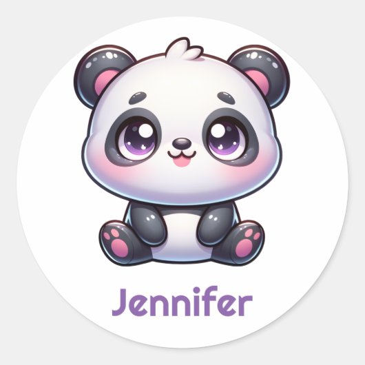 Adorable Kawaii Panda Personalisiertes Design Runder Aufkleber (Vorderseite)