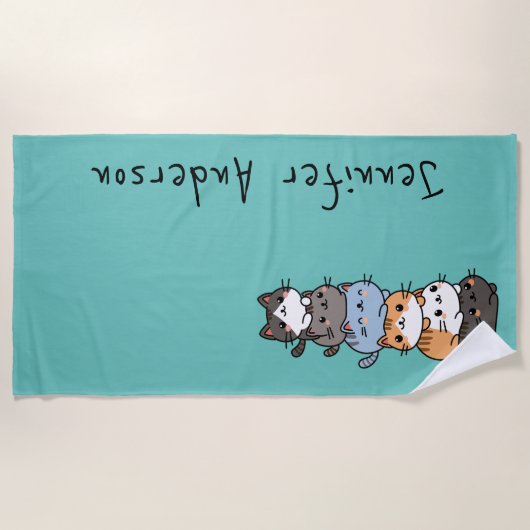 Adorable Kawaii Stack Of Kitty Cats Personalized Strandtuch (Vorderseite)