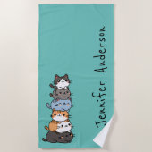 Adorable Kawaii Stack Of Kitty Cats Personalized Strandtuch (Vorderseite)