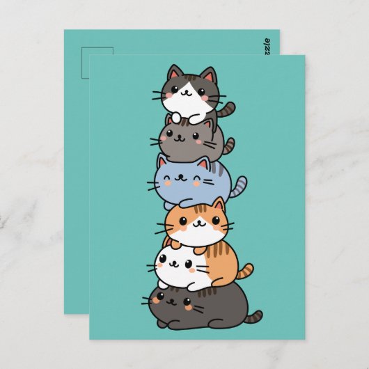 Adorable Kawaii Stack von Kätzchen Postkarte (Vorne/Hinten)