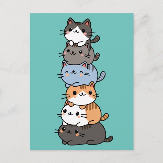 Adorable Kawaii Stack von Kätzchen Postkarte (Vorderseite)