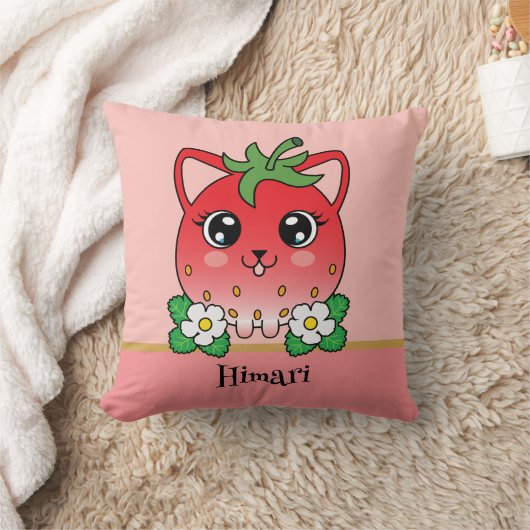 Adorable Kawaii Strawberry Cat Kissen (Decke)