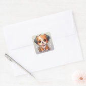 Adorable Kawaii Welpensticker Quadratischer Aufkleber (Umschlag)