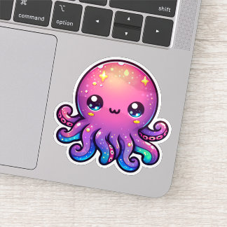 Adorable Kawaii Weltraumoktopus mit kosmischem Glü Aufkleber