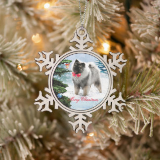 Adorable Keeshond Welpe Schneeflocken Zinn-Ornament