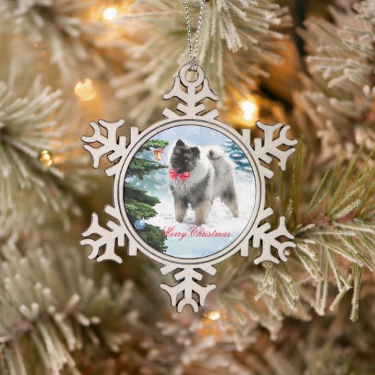Adorable Keeshond Welpe Schneeflocken Zinn-Ornament (Baum)