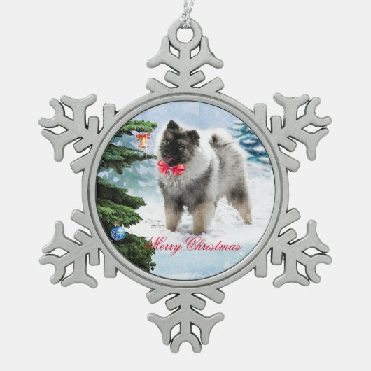 Adorable Keeshond Welpe Schneeflocken Zinn-Ornament (Vorderseite)