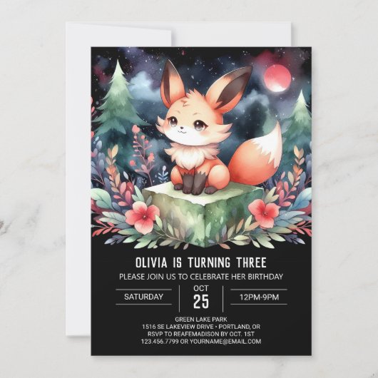 Adorable Kids Fox Geburtstag Einladung (Vorderseite)