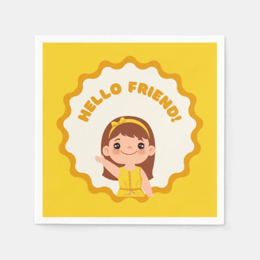 Adorable Kids's Party Napkin - Hallo Freund! Gelb Serviette (Vorderseite)