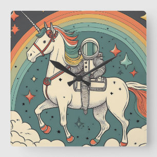 Adorable Kinderuhr mit Retro Space Thema Quadratische Wanduhr