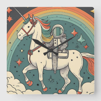 Adorable Kinderuhr mit Retro Space Thema Quadratische Wanduhr