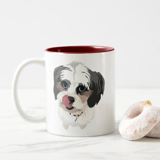 Adorable Kissing Bichon-Shitzu Dog Zweifarbige Tasse (Mit Donut)