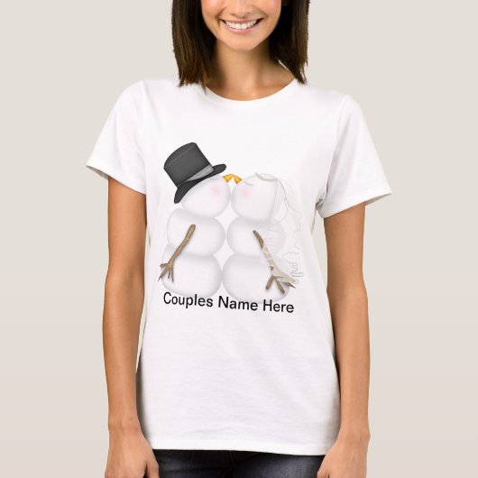Adorable Kissing Snowman Couple T-Shirt (Vorderseite)
