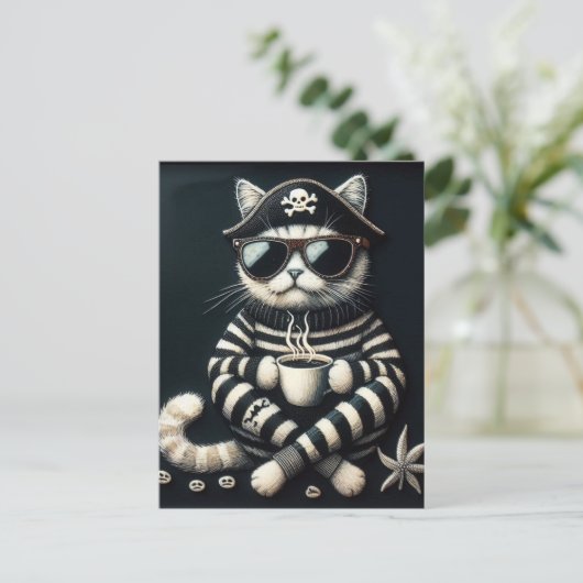 Adorable Kitepferd mit Kaffee Postkarte (Stehend Vorderseite)