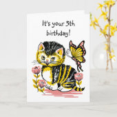 Adorable Kitten and Butterfly Fünfte Geburtstagska Karte (Gelbe Blume)