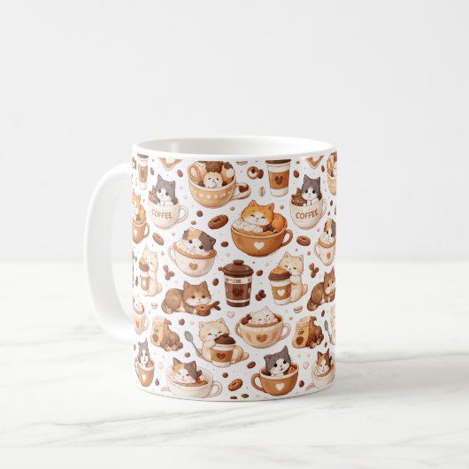 Adorable Kitten & Coffee Pattern Mug  Kaffeetasse (Vorderseite Links)