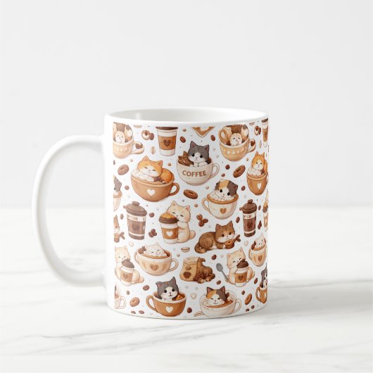 Adorable Kitten & Coffee Pattern Mug Kaffeetasse (Links)