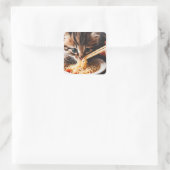 Adorable Kitten Eating Ramen Noodles Quadratischer Aufkleber (Tasche)