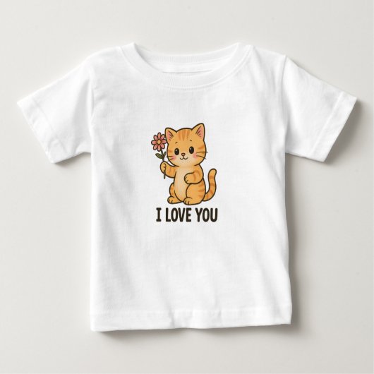 Adorable Kitten Holding Flower – I LOVE YOU Cute  Baby T-shirt (Vorderseite)