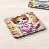 Adorable Kitten Holding Mütter Tagesherz Getränkeuntersetzer (Linke Seite)