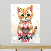 Adorable Kitten Holding rosa Herz Valentinstag Poster