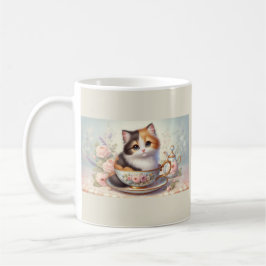 Adorable Kitten in a Teacup Vintage Floral Tea  Kaffeetasse