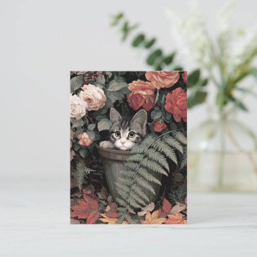 Adorable Kitten in Blume Pot Postkarte (Stehend Vorderseite)