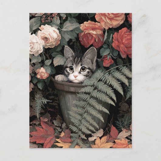 Adorable Kitten in Blume Pot Postkarte (Vorderseite)