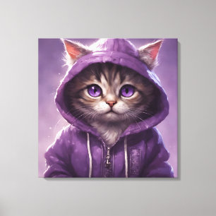 Adorable Kitten in einem Lila Hoodie Leinwanddruck