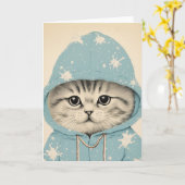 Adorable Kitten in einem pastellblauen Hoodie Karte (Gelbe Blume)