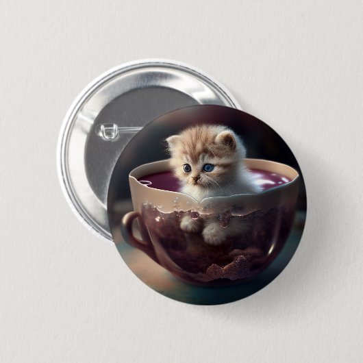 Adorable Kitten in einem Teekessel Button (Vorne & Hinten)