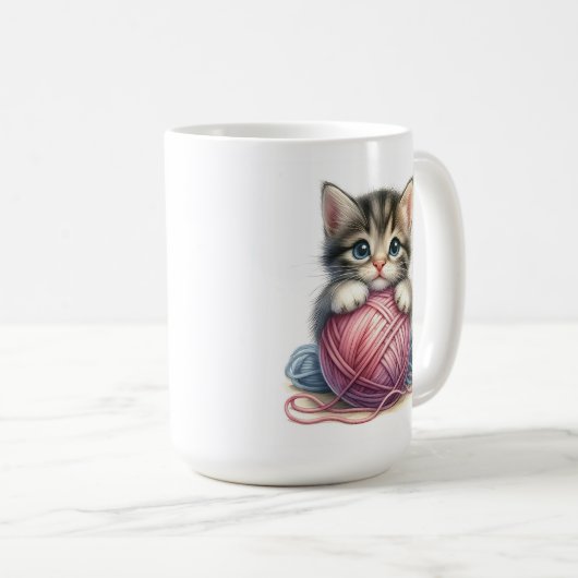 Adorable Kitten mit Ball of Yarn Niedlich Cat Kaffeetasse (VorderseiteRechts)