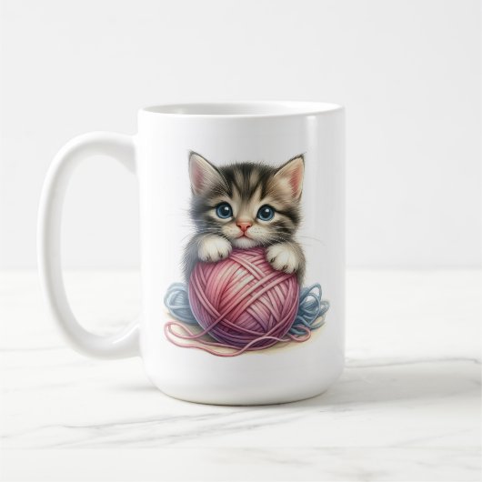 Adorable Kitten mit Ball of Yarn Niedlich Cat Kaffeetasse (Links)