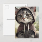 Adorable Kitten mit Hoodie Postkarte (Vorne/Hinten)