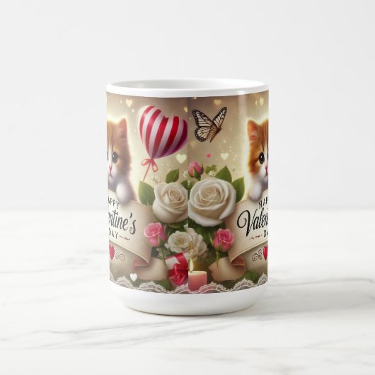 Adorable Kitten mit Rose, Kerzen und Herz Kaffeetasse (Mittel)
