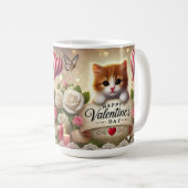 Adorable Kitten mit Rose, Kerzen und Herz Kaffeetasse (VorderseiteRechts)