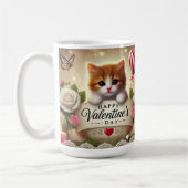 Adorable Kitten mit Rose, Kerzen und Herz Kaffeetasse (Links)