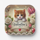 Adorable Kitten mit Rose, Kerzen und Herz Pappteller (Vorderseite)