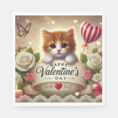 Adorable Kitten mit Rose, Kerzen und Herz Serviette (Vorderseite)