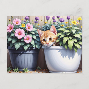 Adorable Kitten Peekout aus Blume Pots Postkarte