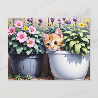 Adorable Kitten Peekout aus Blume Pots Postkarte