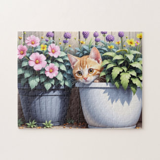 Adorable Kitten Peekout aus Blume Pots Puzzle