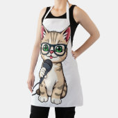 "Adorable Kitten Reporter Cartoon Sticker" Schürze (InSitu)