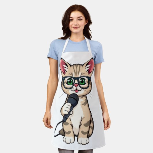 "Adorable Kitten Reporter Cartoon Sticker" Schürze (Getragen)