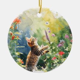 ADORABLE KITTEN SPIELEN MIT FRÜHBLUMEN KERAMIK ORNAMENT