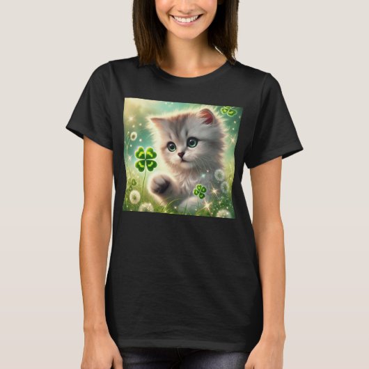 Adorable Kitten St. Patricks 4-Blatt Clover T-Shirt (Vorderseite)